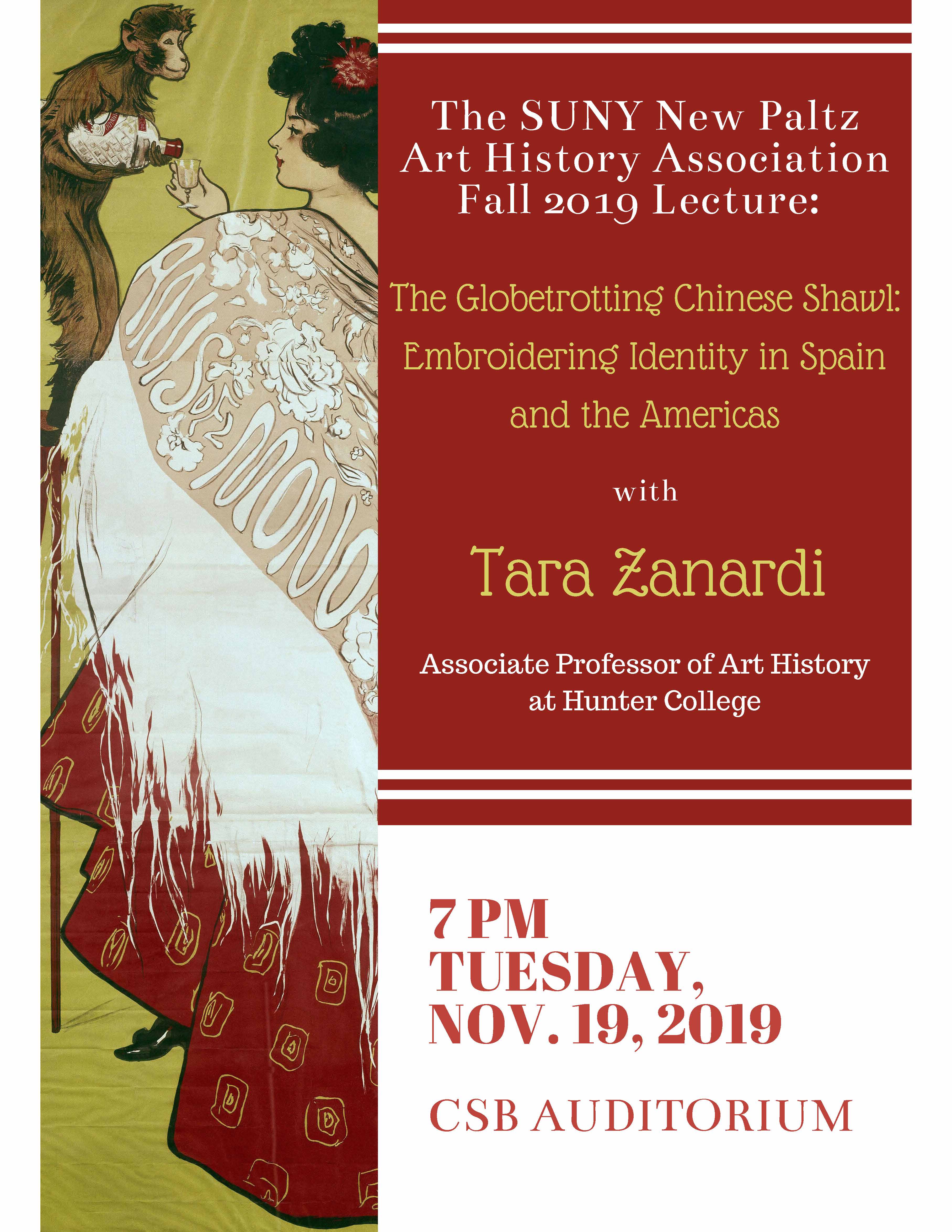 Poster image for Art History Association Speaker Tara Zanardi Chinese Export Shawls adoption in dress in Spain and the Americas